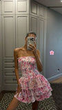 Cute Floral Strapless Design A-line Tiered Party Dress Homecoming Dress HZ0319