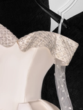 Elegant Ivory Off-the-shoulder Simple Design A-Line Satin Short Homecoming Dress Party Dress HZ0319