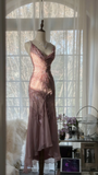 Vintage Pink Sparkling Elegant Beaded Sweetheart Romantic Chiffon Evening Dress HZ0319