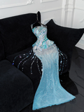 Gorgeous Sparkling Blue Sequin Beaded Mermaid Elegant Chiffon Evening Dress Prom Dresses HZ0319