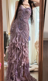 Vintage Purple Sparkling Strapless Design Elegant Chiffon Evening Dress Prom Dresses HZ0319