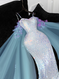 Vintage Shiny Sequined Sweetheart Spaghetti Strap Design Mermaid Prom Dress Evening Dress HZ0319