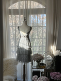 Retro Silvery V-neck Gorgeous Shinny Chiffon Tiered Evening Dress Prom Dress HZ0319