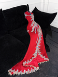 Gorgeous Shiny Red Beaded Sequined Embroidery Design Mermaid Prom Dress Evening Dress HZ0319