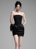 Elegant Black Strapless Bow Design A-line Satin Party Dress Homecoming Dress, HZ0319