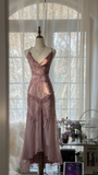 Vintage Pink Sparkling Elegant Beaded Sweetheart Romantic Chiffon Evening Dress HZ0319