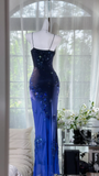 Gorgeous Navy Blue Sparkling Beaded V-neck Elegant Mermaid Chiffon Evening Dress Prom Dresses HZ0319