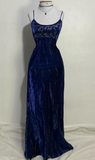 Dark Navy Spaghetti Straps Velvet Sheath Vintage Long Formal Prom Dress, HZ0319