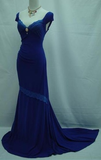 Retro Dark Blue Sleeveless Mermaid Long Formal Prom Dress Evening Gown, HZ0319