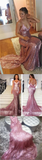 Shiny Pink Mermaid Sequins Backless Long Evening Party Dress Birthday Outfits, HZ0319