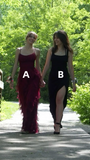 Burgundy Spaghetti Straps Sheath Ruffles Long Prom Dresses Evening Gowns, HZ0319