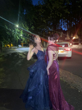 Shiny Navy Blue Spaghetti Straps A-Line Long Prom Dresses Birthday Dresses, HZ0319