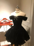 Black Off Shoulder A-Line Short Birthday Outfits Homecoming Dress, HZ0319