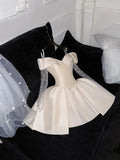 White Off Shoulder A-Line Satin Short Party Dresses Birthday Party Dresses, HZ0319