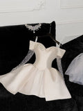White Off Shoulder A-Line Satin Short Party Dresses Birthday Party Dresses, HZ0319