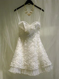 Lovely White Spaghetti Straps A-Line Lace Short Party Dresses Birthsday Outfits, HZ0319
