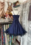 Navy Blue Straps A-Line Vintage Homecoming Dresses Short Party Dresses, HZ0319