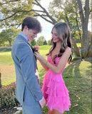 Hot Pink Sweetheart A-Line Layers Short Party Dresses Homecoming Dresses, HZ0319