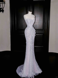 Gorgeous Strapless Mermaid Sequins Beading Long Evening Dress Birthday Outfits, HZ0319
