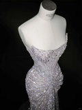 Gorgeous Strapless Mermaid Sequins Beading Long Evening Dress Birthday Outfits, HZ0319