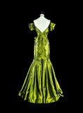 Bright Green Off Shoulder Mermaid Satin Vintage Long Evening Party Dress, HZ0319