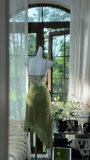 Retro Green Sequin Spaghetti Strap Romantic Shinny Chiffon Evening Dress Prom Dresses, HZ0319