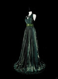 Dark Green Halter Neck A-Line Beading Vintage Long Evening Party Dress, HZ0319