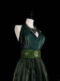 Dark Green Halter Neck A-Line Beading Vintage Long Evening Party Dress, HZ0319