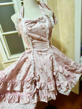 Vintage Pink Floral Halter Dress Design A-Line Elegant Tiered Homecoming Dress Birthday Dress Party Dress HZ0319