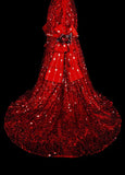 Charming Red One Shoulder Mermaid Sequins Vintage Long Evening Party Dress, HZ0319