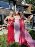 Sexy Red Spaghetti Straps Mermaid Beading Long Party Dress Evening Gown, HZ0319