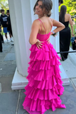 Hot Pink Straps A-Line Chiffon Layers Long Party Dress Formal Prom Dress, HZ0319