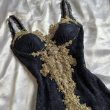 Black Straps Lace Appliques Sheath Long Party Dress Vintage Prom Dress, HZ0319