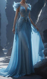 Gorgeous Blue V Neck Beading Mermaid Long Party Dress Evening Gown, HZ0319