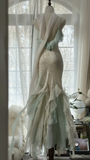 Gorgeous Straps Beading Ruffles Mermaid Long Prom Dress Vintage Party Dress, HZ0319