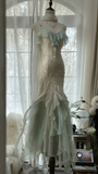 Gorgeous Straps Beading Ruffles Mermaid Long Prom Dress Vintage Party Dress, HZ0319