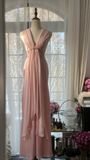 Elegant Pink V Neck Sheath Satin Vintage Long Party Dress Evening Gown, HZ0319