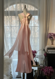 Elegant Pink V Neck Sheath Satin Vintage Long Party Dress Evening Gown, HZ0319