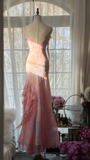 Pink Spaghetti Straps Beaing Chiffon Vintage Long Party Dress Evening Gown, HZ0319