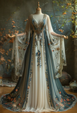 Stunning V Neck Long Sleeves A-Line Beading Retro Long Evening Party Dresses, HZ0319