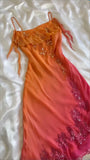 Orange Ombre Straps Sheath Beading Vinatge Midi Party Dress Evening Dresses, HZ0319