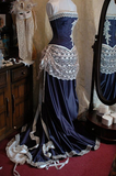 Retro Navy Blue Strapless A-Line Satin Lace Long Party Dress Evening Gown, HZ0319