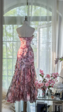 Vintage Floral Sweetheart Strapless Design A-line Romantic Chiffon Evening Dress Prom Dress HZ0319