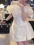 Elegant White Off-the-shoulder Beading Design A-line Party Dress Homecoming Dress, HZ0319