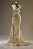 Elegant Ivory V Neck Mermaid Chiffon Retro Long Party Dress Evening Gown, HZ0319