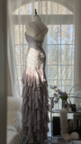 Light Lilac Straps Mermaid Beading Ruffles Long Evening Dress Birthday Outfits, HZ0319