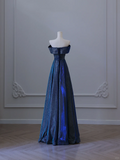 Elegant Navy Blue Off Shoulder A-Line Long Formal Prom Dress Birthday Outfits, HZ0319