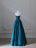 Elegant Green Strapless A-Line Satin Long Formal Evening Party Dresses, HZ0319