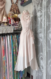 Vintage Pink Irregular Ruffle Hem Elegant A-Line Chiffon Long Evening Dress Prom Dresses HZ0319