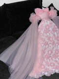 Vintage Pink Applique Bow Design A-Line Prom Dress Evening Dress HZ0319